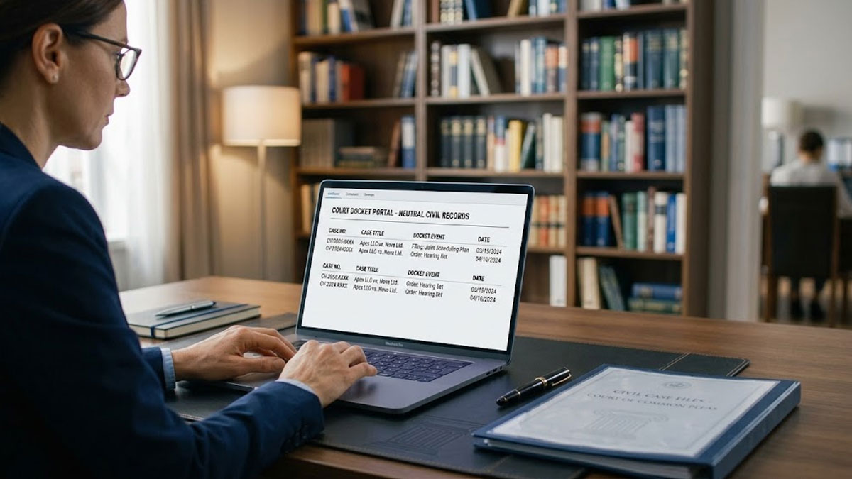 Professional reviewing court record search results across jurisdictions
