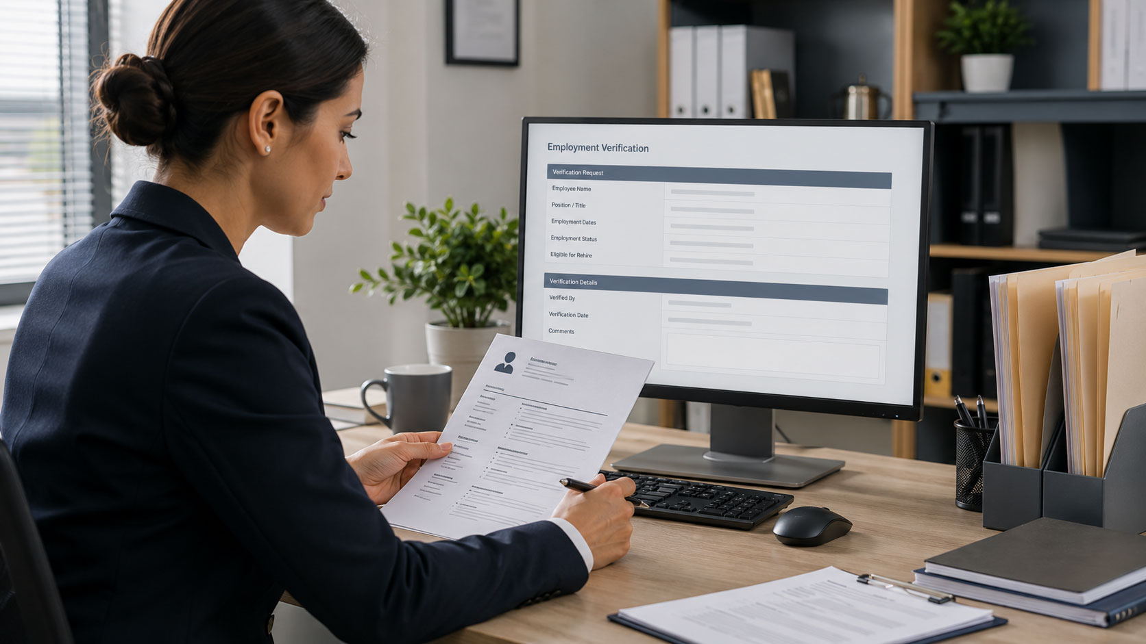 Recruiter comparing a resume with employment verification records