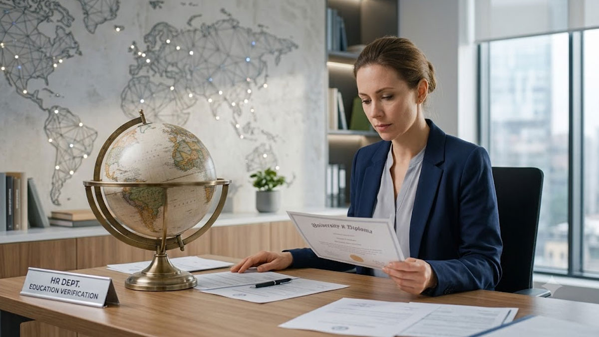 HR professional reviewing an international education verification